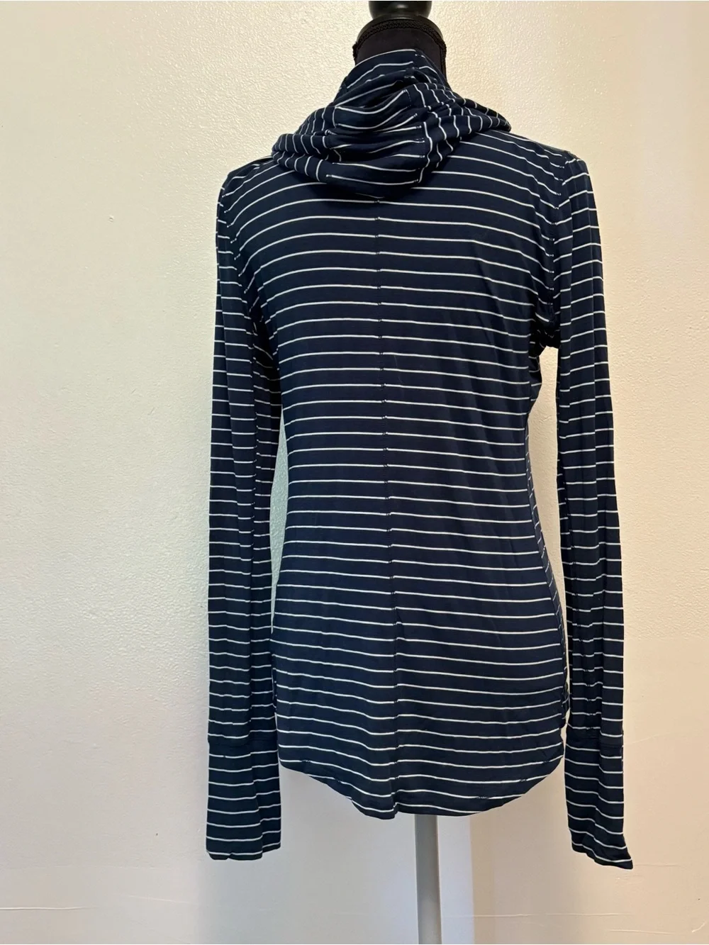 Prana Navy and White Striped Hooded Pullover